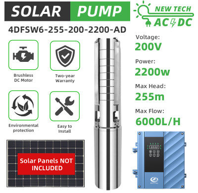 DIFFUL WBS WBS 4inch AC/DC Solar Water Pump S/S Impeller Water-Filled Motor 4DFSW6-255-200-2200-AD