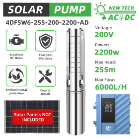 DIFFUL WBS Solar Well Pump kit,4inch 200V 2200W solar pump with mppt controller.