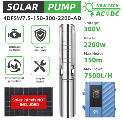 WBS 4inch AC/DC Solar Water Pump S/S Impeller Water-Filled Motor 4DFSW7.5-150-300-2200-AD