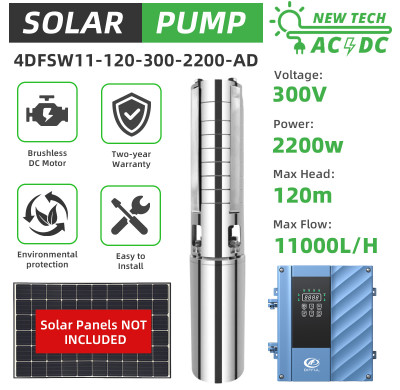 DIFFUL WBS  4inch AC/DC Solar Water Pump S/S Impeller Encapsulated Water-Filled Motor 4DFSW11-120-300-2200-AD