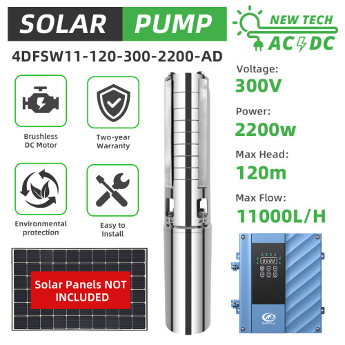 DIFFUL WBS 4" Solar AC/DC Water&Resin Cooled Motor Deep Well Bore Hole Pump 120m 3HP