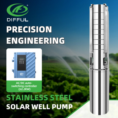 DIFFUL WBS 4" Solar AC/DC Water&Resin Cooled Motor Deep Well Bore Hole Pump 255m 3HP