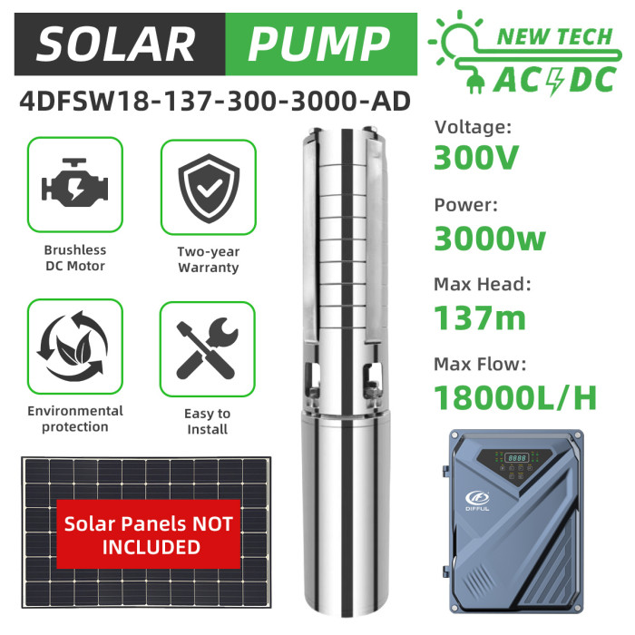 WBS 4inch 2HP Hybrid AC/DC Solar Submersible Bore Pump SS304 Water-Filled Motor 4DFSW18-137-300-3000-AD