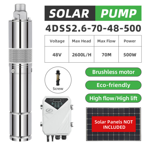 DIFFUL WBS AU STOCK 4" DC Screw Solar Water Bore Pump 48V 500W MPPT Controller Pump 70m KIT