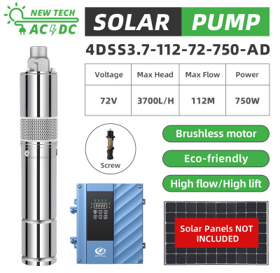DIFFUL WBS AU STOCK 4" DC/AC Screw Well Solar Water Bore Pump 72V 750W Submersible 112m