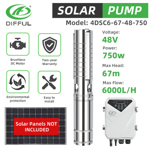 DIFFUL WBS 4" 750W Solar Bore Pump 6m3/H 67m Brushless DC Motor Submersible New