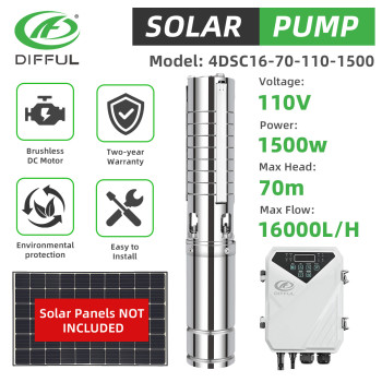 DIFFUL WBS 4" DC Solar Bore Pump 110V 2HP Submersible Solar Fountain Pump Big Water Flow