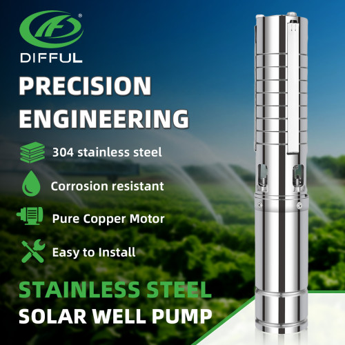 DIFFUL WBS 4" 400W Solar Bore Pump 3.5m3/h 50m Brushless DC Motor Submersible