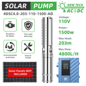 DIFFUL WBS 4" AC/DC Hybrid Solar Bore Pump 2HP 203m 4.8m3/H Farm Submersible