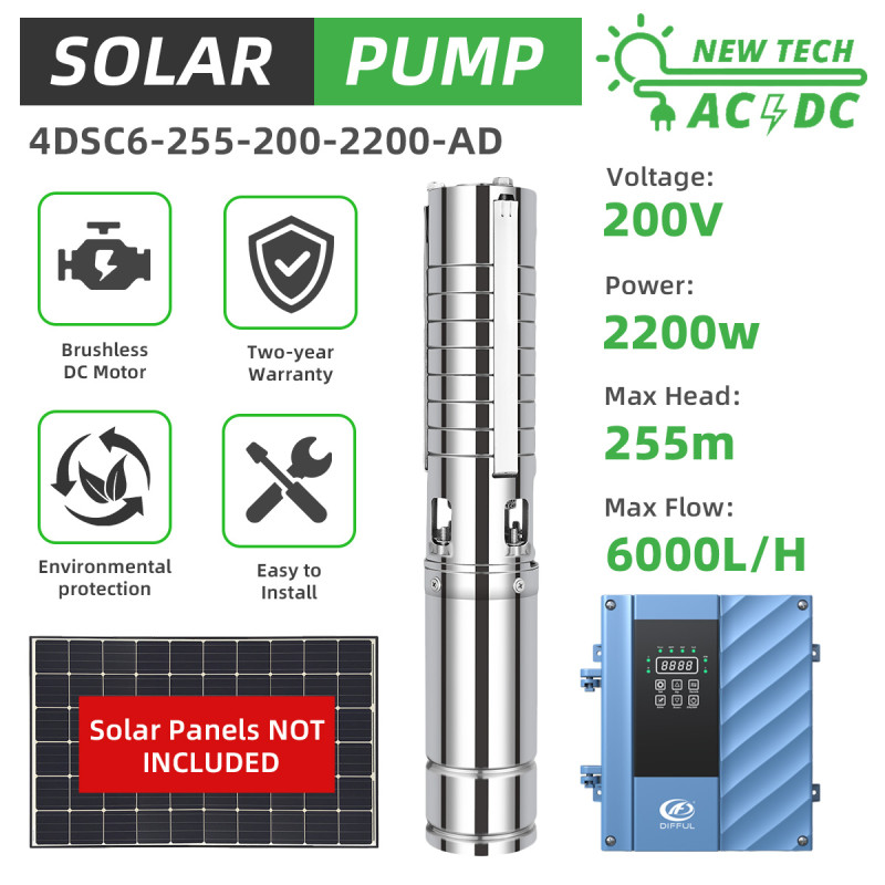 DIFFUL WBS Solar Well Pump kit,4inch 200V 2200W solar pump with mppt controller.