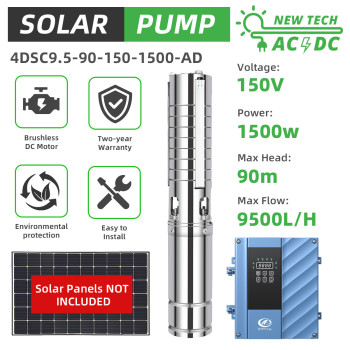 DIFFUL WBS 4" AC/DC Hybrid Solar Bore Pump 2HP 90m 9.5m3/H Farm Submersible