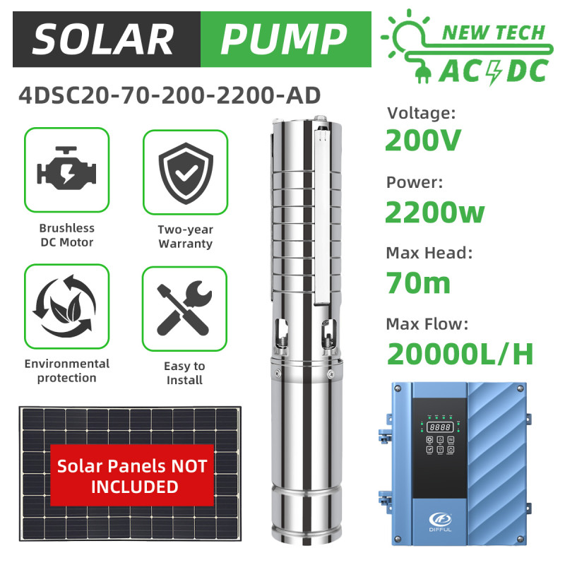 DIFFUL WBS Solar Well Pump kit,4inch 70V 2200W solar pump with mppt controller.