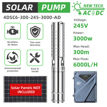 DIFFUL WBS 4" Solar AC/DC Submersible Water Bore Pump 3HP Hybrid Pump 120m Max Head 11m3/h