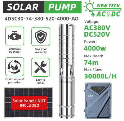 WBS 4inch AC/DC Solar Submersible Bore Well Pump Plastic Impeller High Quality Hybrid [3KW/4KW]