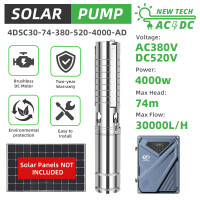 DIFFUL WBS 4" AC/DC Solar Bore Well Pump 5.5HP 4KW 380V 3-Phase Hybrid Inverter 74m 30m3/h