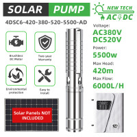 DIFFUL WBS 4" AC/DC Solar Bore Well Pump  5.5KW 380V 3-Phase Hybrid Inverter 420m 6m3/h