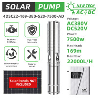 4" AC/DC Solar Bore Well Pump 10HP 380V 3-Phase Hybrid Inverter 169m 22m3/h