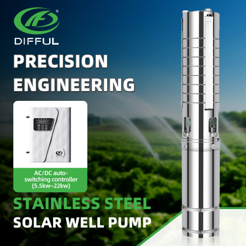 DIFFUL WBS 4" AC/DC Solar Bore Well Pump  5.5KW 380V 3-Phase Hybrid Inverter 420m 6m3/h