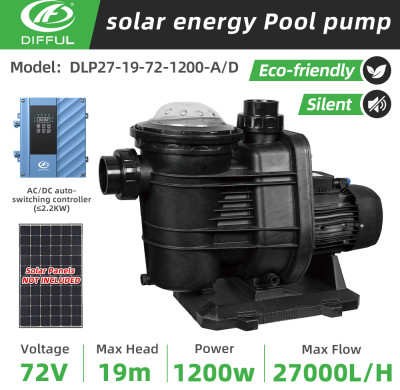 DIFFUL WBS 1200w AC/DC Hybrid Solar Pool Pump for Swimming Pool in Australia Wholesale price