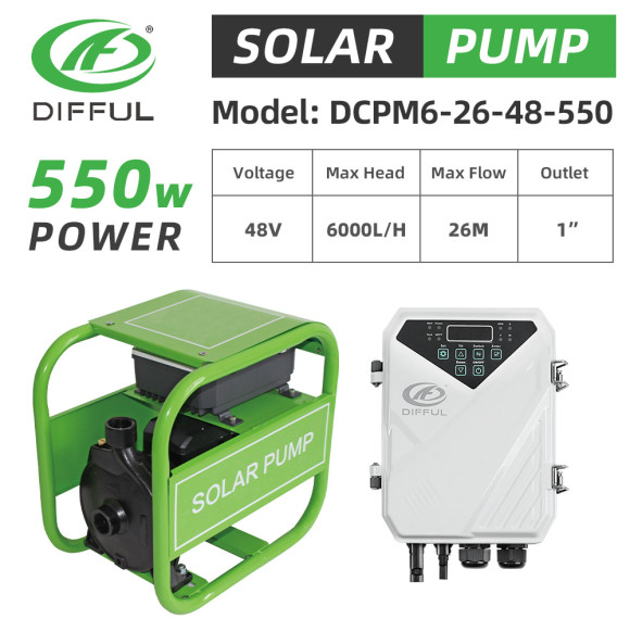 DIFFUL WBS Solar Water Pump 550W 48V DC Submersible Bore Pump Farm Irrigation Max