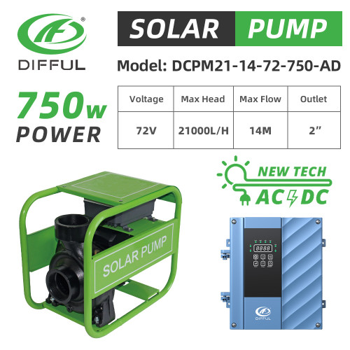 DIFFUL WBS 1HP Solar Powered AC/DC Pressure Pump Surface Water Transfer Irrigation