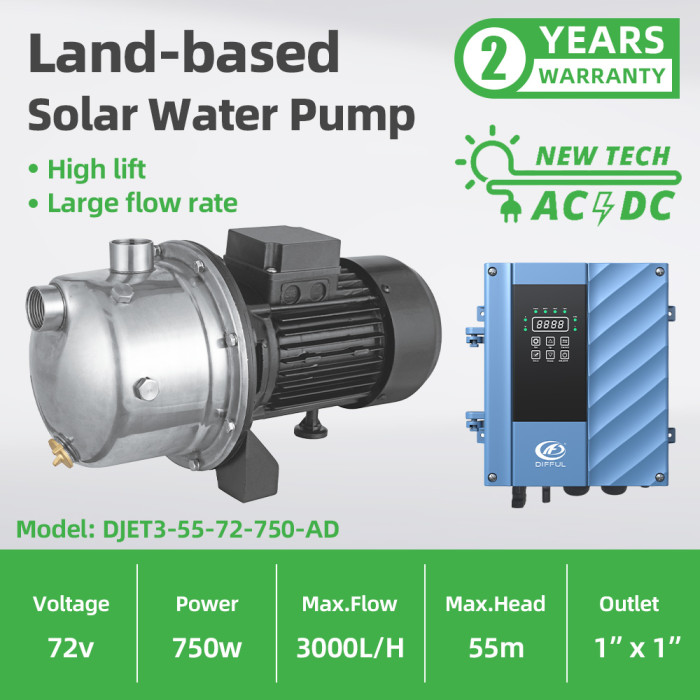 DIFFUL WBS Surface DC/AC Solar Water Pressure Jet Pump High Pressure 750W BLDC + MPPT Controller