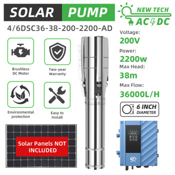 DIFFUL WBS 6" Solar AC/DC Submersible Water Bore Pump 3HP Hybrid Pump Fountain Pond Dam