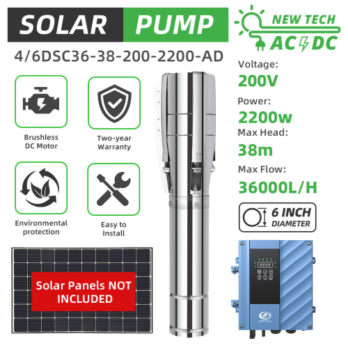 DIFFUL WBS 6" Solar AC/DC Submersible Water Bore Pump 3HP Hybrid Pump Fountain Pond Dam