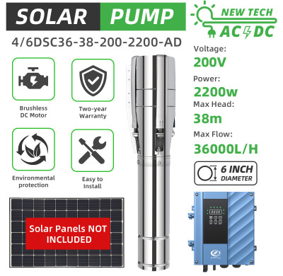 DIFFUL WBS 6" Solar AC/DC Submersible Water Bore Pump 3HP Hybrid Pump Fountain Pond Dam