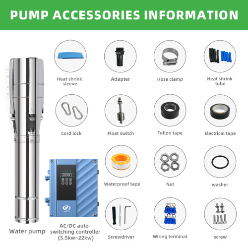 DIFFUL WBS 6" Solar AC/DC Submersible Water Bore Pump 3HP Hybrid Pump Fountain Pond Dam