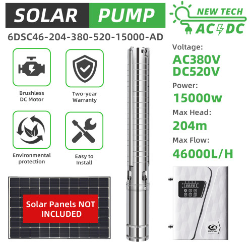 DIFFUL WBS 6" AC/DC Solar Bore Well Pump 20HP 15KW 380V 3-Phase Hybrid Inverter 204m 46m3/h