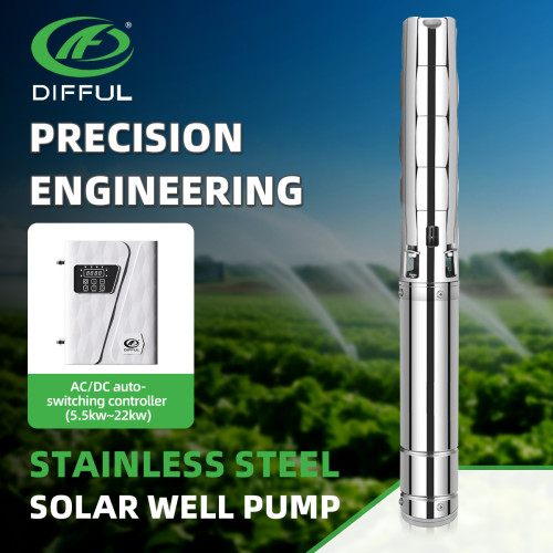DIFFUL WBS 6" AC/DC Solar Bore Well Pump 10HP 7.5KW 380V 3-Phase Hybrid Inverter 145m 36m3/h