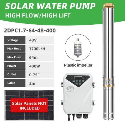 DIFFUL WBS 2” DC Solar Bore Pump Submersible Well 48V 400W 64m head Clean Water Off Grid