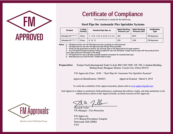 Fm Certificates For Fire Sprinkler Pipe 2-2