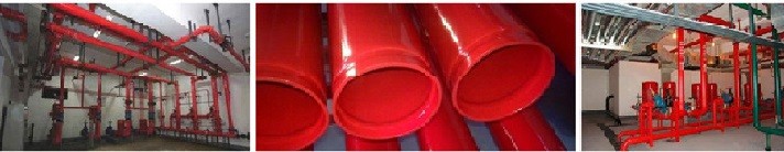 fire sprinkler red painted pipe