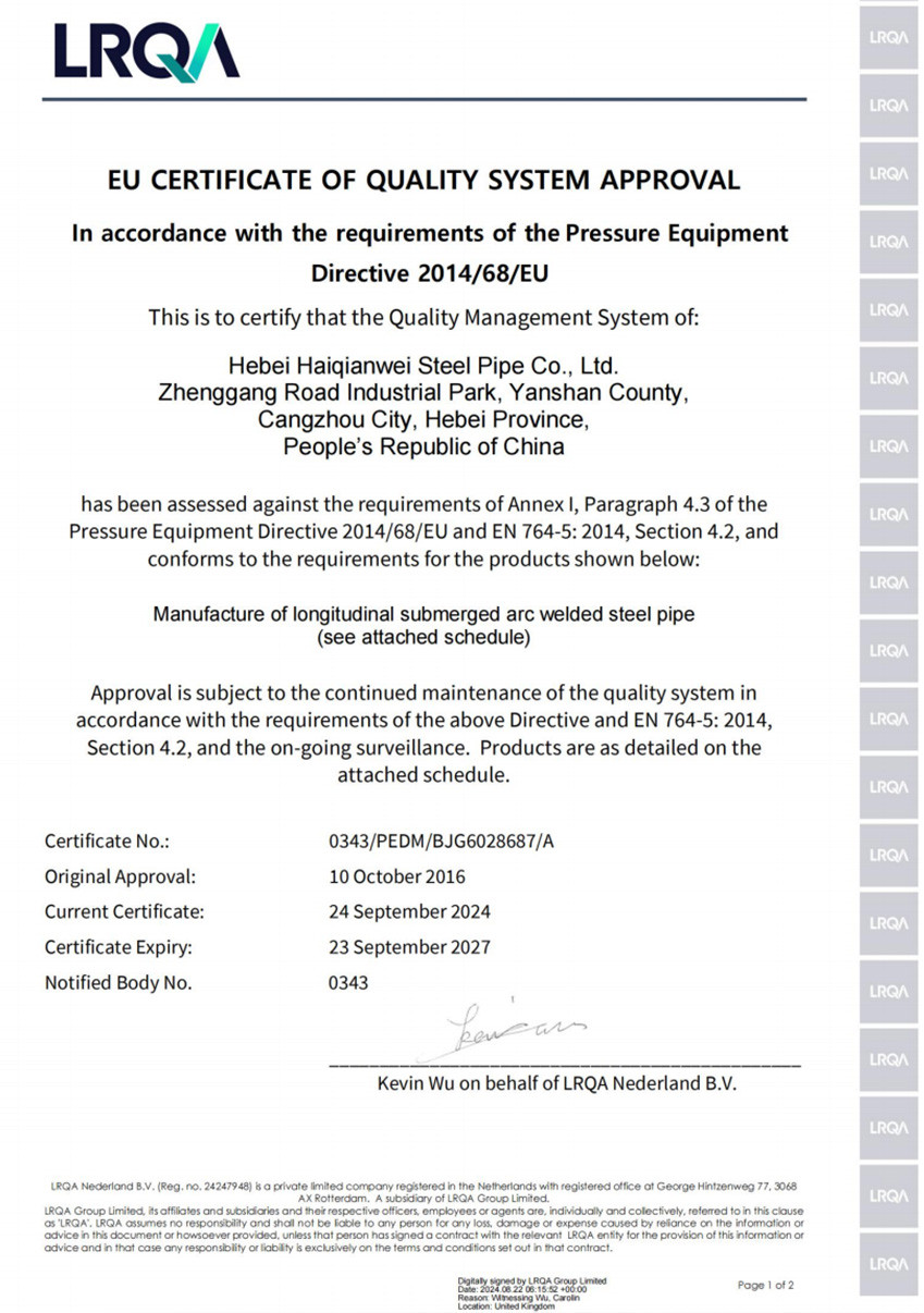 CE PED Certificate