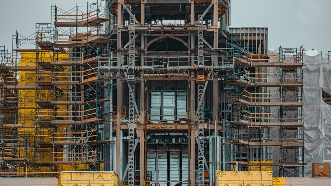 A construction site in the UAE with steel framework