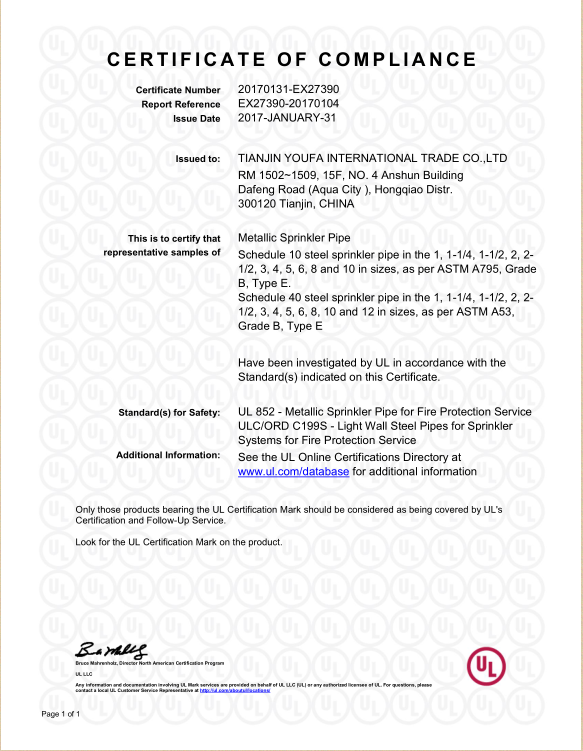 YOUFA UL certificate