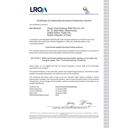 Ce En10219 For Square Steel Pipe