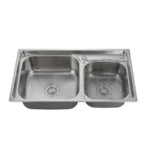 Custom catering equipment manual double-slot stainless steel bowl sink with water filter