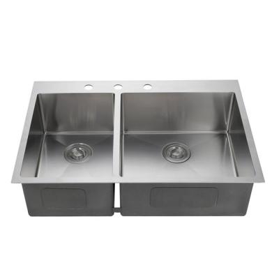 Good surface treatment stainless steel 16 size double bowl handmade kitchen sink