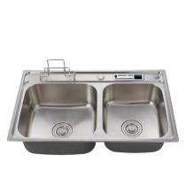 Good surface treatment stainless steel 16 gauge double bowl handmade kitchen sink
