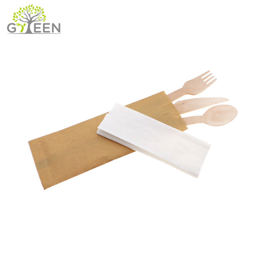 Utensílios de mesa de madeira descartáveis ​​Eco-Friendly com saco de papel