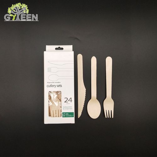 Utensílios de mesa de madeira descartáveis ​​Eco-Friendly com caixa de papel