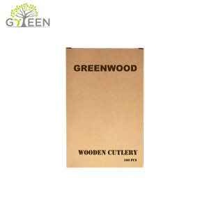 Talheres de madeira descartáveis ecológicos com caixa de papel (100pcs)