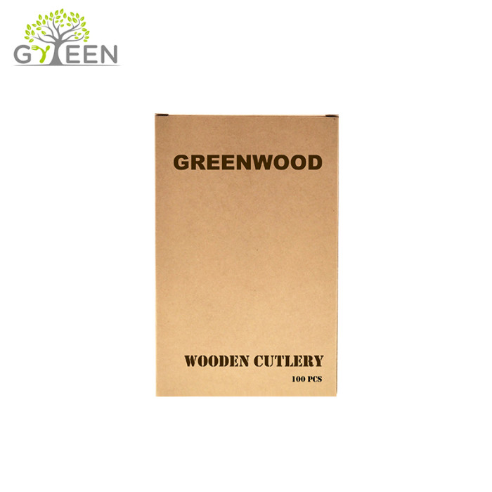 Cubiertos de madera desechables ecológicos con bolsa de papel o caja (100 piezas)