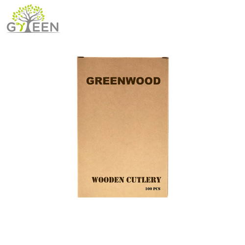 Couverts en bois jetables écologiques avec sac ou boîte en papier (100pcs)
