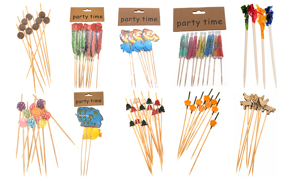 Multicolor Wooden Cocktail Skewer Eco-Friendly Color Disposable Food Wooden Decorative Skewer For Fruit Kabobs 