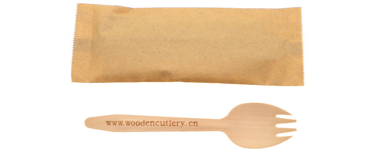 Birch Spork Material Disposable Wooden Spork for Party Used Single Wrapped Spork Paper Bag Private Label