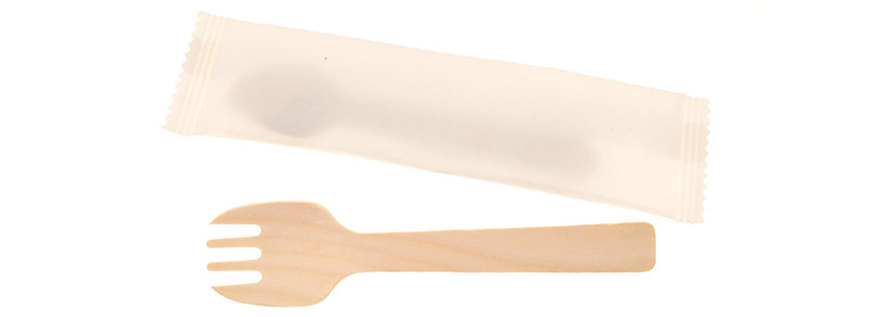 Birch Spork Material Disposable Wooden Spork for Party Used Single Wrapped Spork Paper Bag Private Label